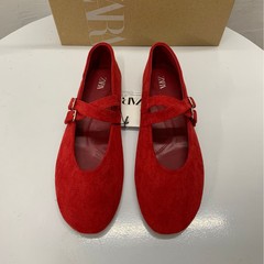 ZAKQ 秋冬新作メリージェーンダンスシューズレッドラウンドトゥ浅口シングルシューズダブルレースアップフラットバレエスタイルレディースシューズ