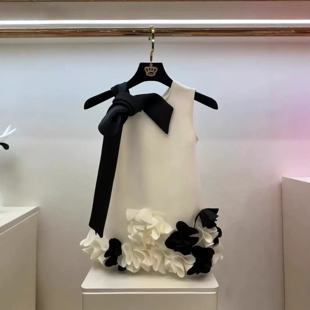 跨境女童花童外贸立体花朵蝴蝶结连衣裙甜美高端轻奢华礼服优雅宴