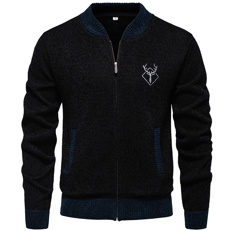 Exportación de comercio exterior 2024 otoño e invierno suéter de punto casual cardigan para hombre más suéter grueso de terciopelo suéter de cuello de béisbol para hombre exterior