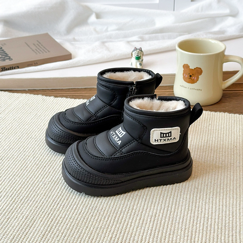 Children's cotton boots snow boots 2025 spring new velvet thickened protective cotton shoes for middle and large children and girls warm cotton boots