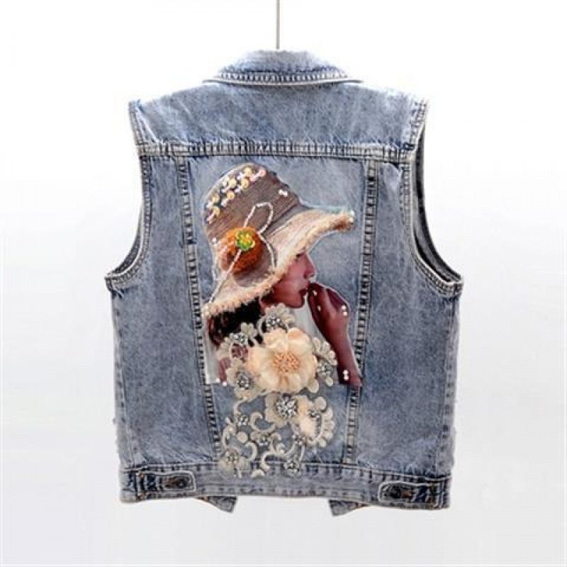 Coat Denim Korean 2025 Waistcoat Inlaid Vest Vest Autumn Sleeveless Short Flower New Top Women's Version Diamond Trendy Coat Denim Korean 2025 Waistcoat Inlaid Vest Vest Autumn Sleeveless Short Flower New Top Women's Version Diamond Trendy