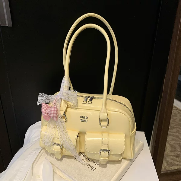 Korean Style Urban Simple Casual Underarm Bag for Women 2026 Summer New Fashion Sweet Bow Shoulder Bag Trendy