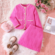 EW外贸童装 清仓中大童女童秋冬淑女格子上衣半身裙套装DTZ1202-C