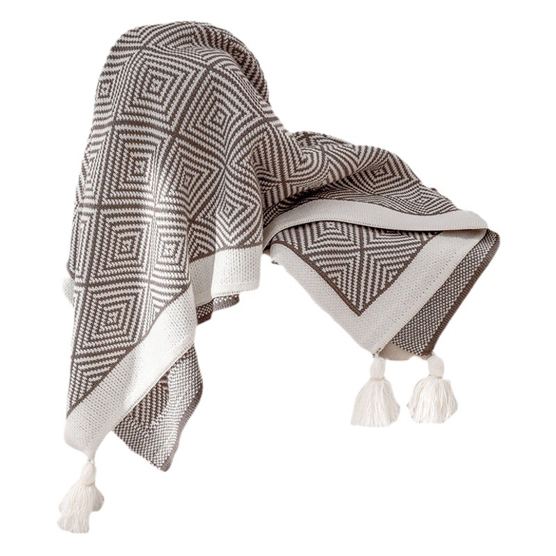 昼寝用ブランケット ソファブランケット エアコンブランケット ソファカバー オフィスブランケット 幾何学模様ニット シングル キャンプ風 超柔らかい