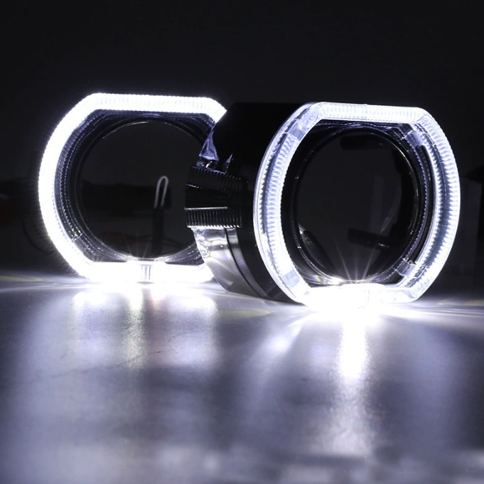 LED light modified dual-light lens integrated angel eyes 2.5 inch 3.0 inch car headlight decorative cover square