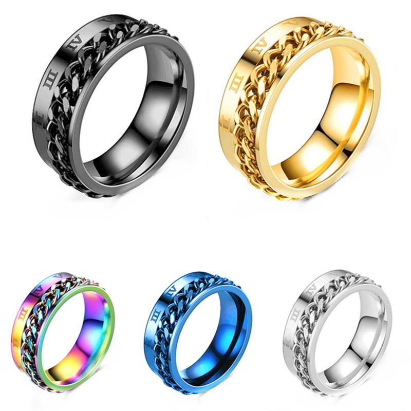 10g Weight Rings Classification 10, 8, 9 Ring Size 1 Piece Quantity Daily Occasion Titanium Steel Material Geometric Pattern Men's Gender Chain Design Simple Style Style Simple Style Geometric Titanium Steel Chain Men's Rings 2