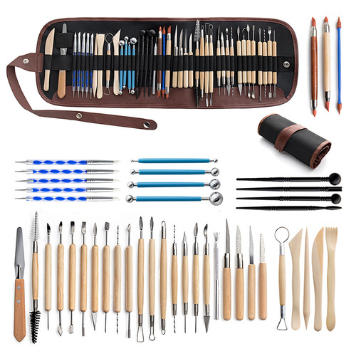 Cross-border pottery tools 44-piece set soft clay clay plastic rubber silicone dot drill pen DIY clay seven-book needle