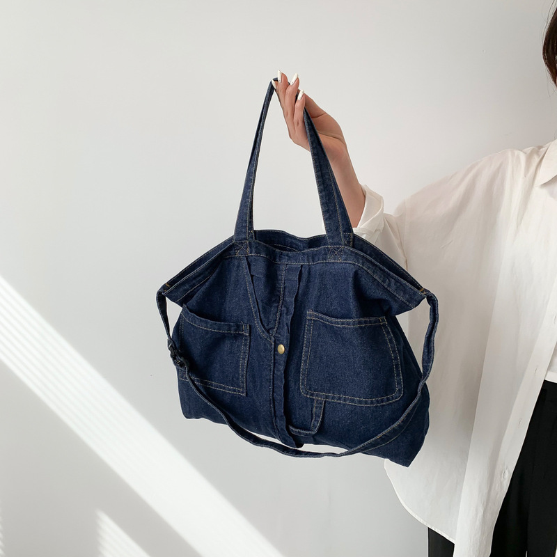 Large-Capacity Canvas Bag, Retro Handbag, Casual Shoulder Denim Bag, College Style Fashionable Versatile Tote Bag for Women