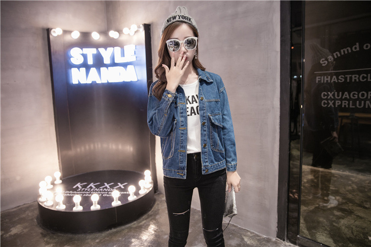 595g Weight Denim Jacket Outerwear Type Long Sleeve Sleeve Length Single Breasted Placket Type Denim Fabric Type Regular Top Length Coat Tops Type Casual, Daily Occasion Turndown, Hooded Neckline Loose Fit Type Color Block Pattern Spring, Autumn Season Women's Gender Printing Design Streetwear Style Women's Streetwear Color Block Printing Single Breasted Coat Denim Jacket 31