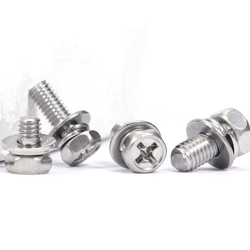 304 cross pocket external hexagonal combination screw combination bolt M3M4M5M6M8 hexagonal bolt flat spring washer