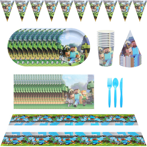 Minecraft Birthday Party Supplies Pixel Wars Paper Plate Paper Cup Flag Birthday Party Decoration Manufacturer Supply