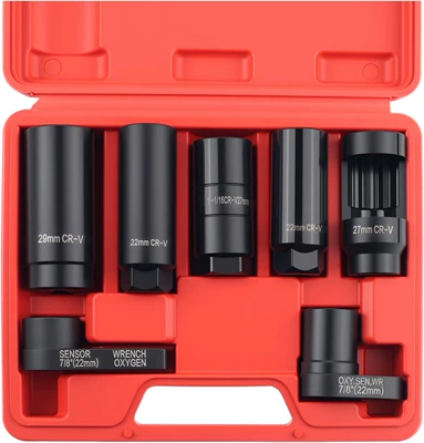 7-Piece Set of Japanese and European Style Oxygen-Sensitive Wrenches with Oxygen Sensor Socket and Oxygen Sensor Removal Tool Made of Chrome Vanadium Steel (Mühərrik tənzimləmə alətləri) - 7-piece-set