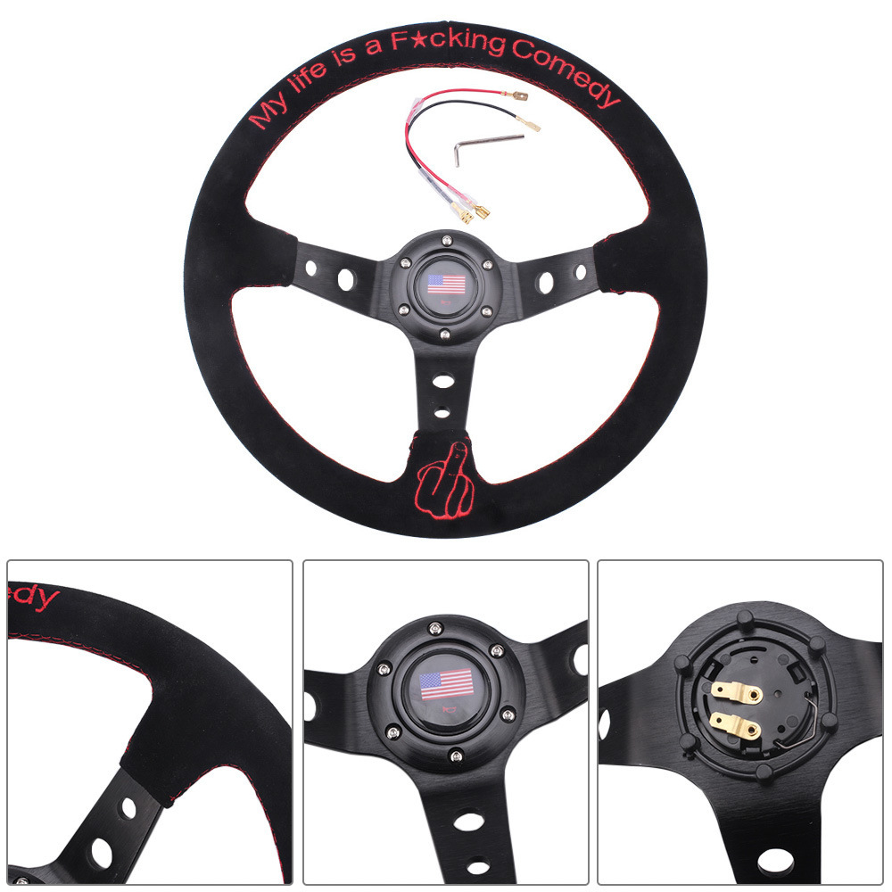 Qìchē 14 inch Suede Racing Deep Dish Steering Wheel 345mm (Steering wheel)
