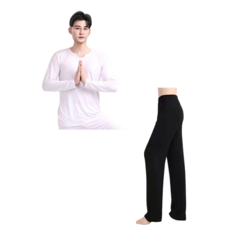 White U-neck long sleeve + black straight pants
