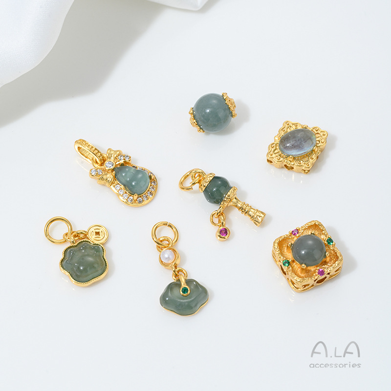 天然水晶、アクアマリン、多孔質翡翠のペンダント卸売、ひょうたん型シングルペンダント、DIYネックレスアクセサリー|undefined