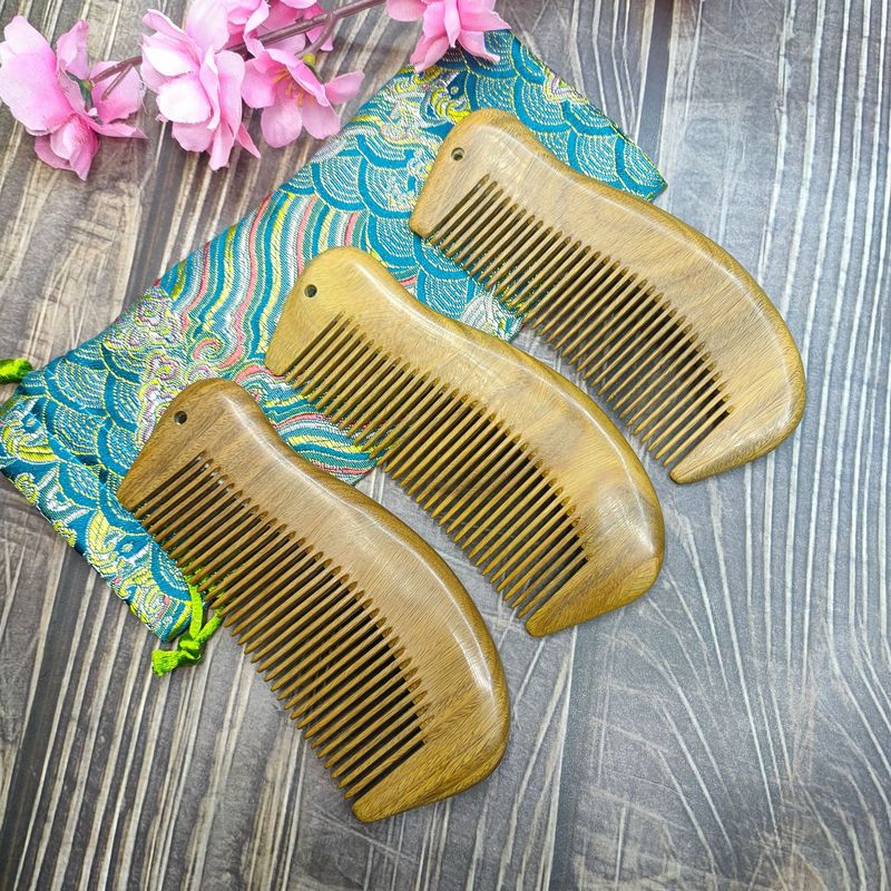 天然緑白檀櫛小魚木製櫛緑白檀ストレートヘアカーリーヘア小さな櫛ギフト緑白檀櫛卸売|undefined