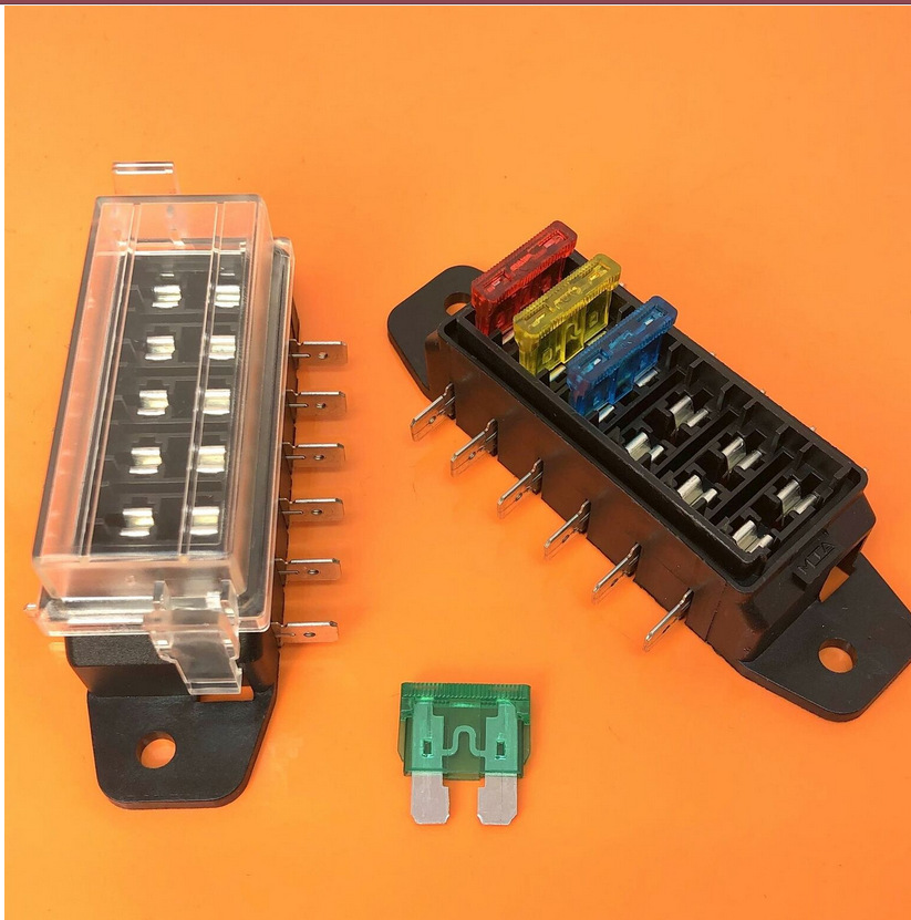 多路带脚汽车保险丝盒座6进6路6档保险丝保险盒外露焊片长方形