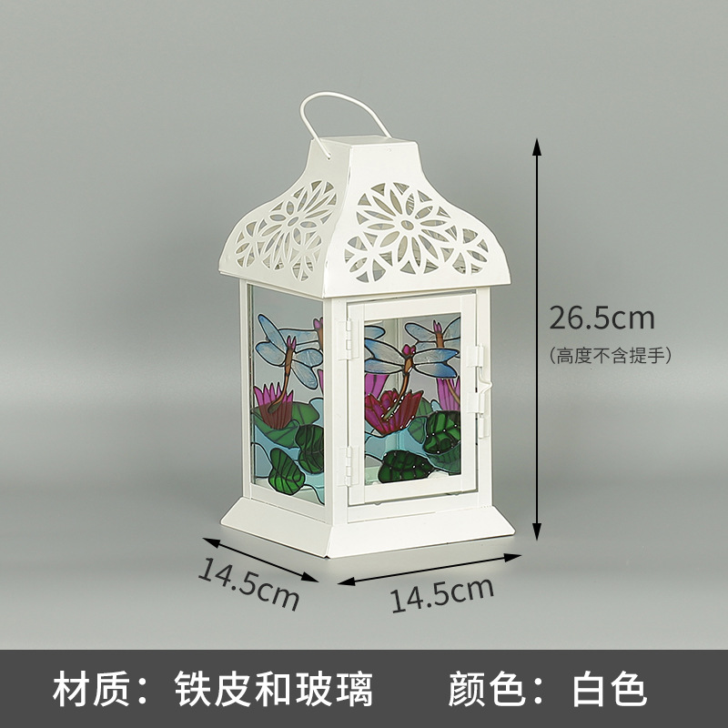 Blanco boda candelabro linterna boda carretera plomo accesorios atmósfera lámpara Marruecos viento lámpara decoración a prueba de viento vela pantalla