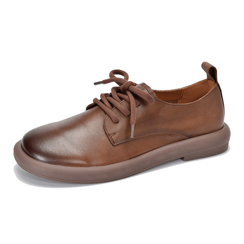 Men's genuine leather casual shoes round toe flat heel soft leather single toe toe layer cowhide low top shoes for men