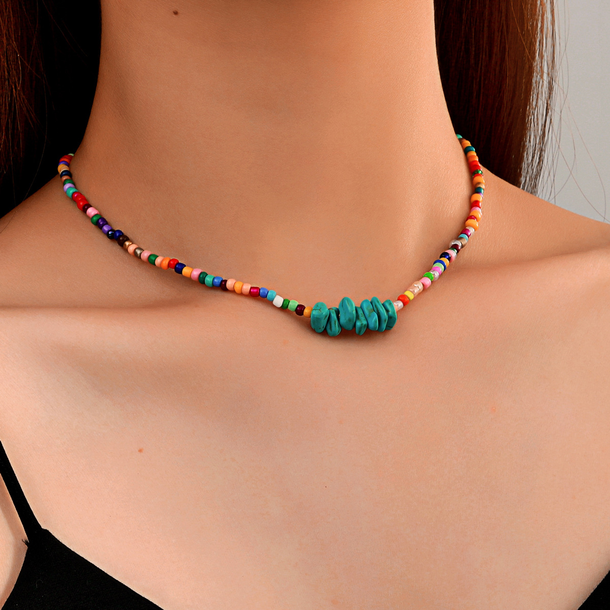 bohemian colorful beads turquoise short necklace wholesale Nihaojewelry