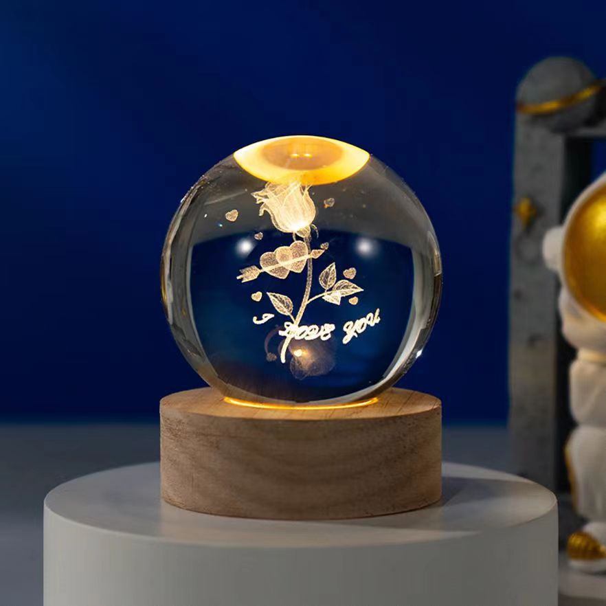 星空宇航员白水晶球发光3d内雕小夜灯桌面摆件七夕情人节礼纪念物