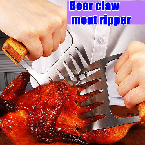 Cross-border wooden handle bear claw meat splitter, stainless steel deli chicken meat tearer, meat loosener, steak and turkey steak