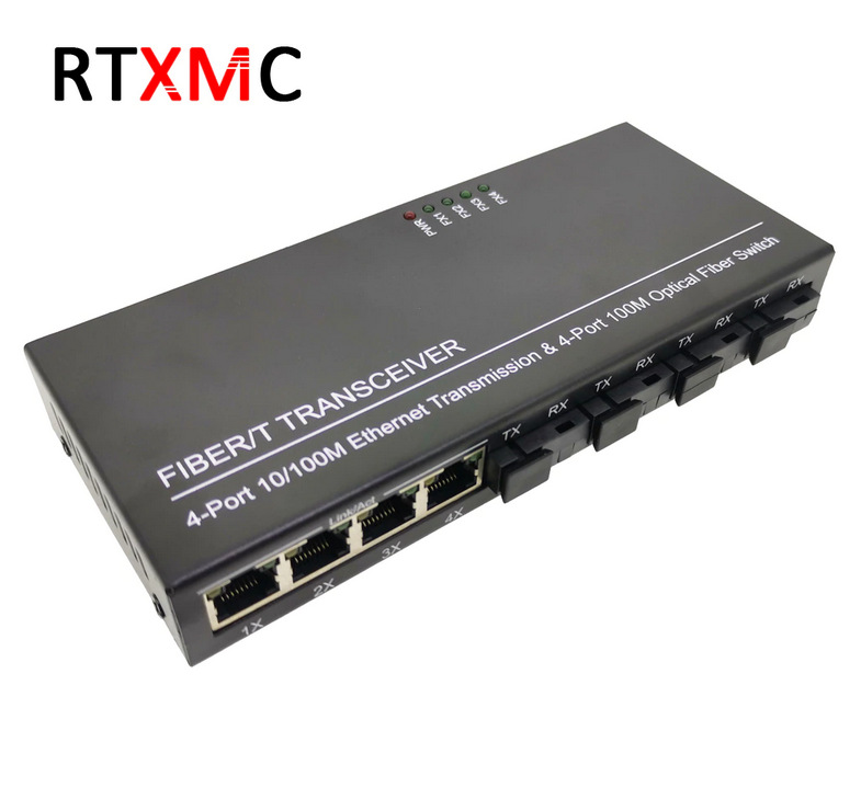 厂家直销百兆光纤收发器4光4电单模单双纤光电转换器SC接口