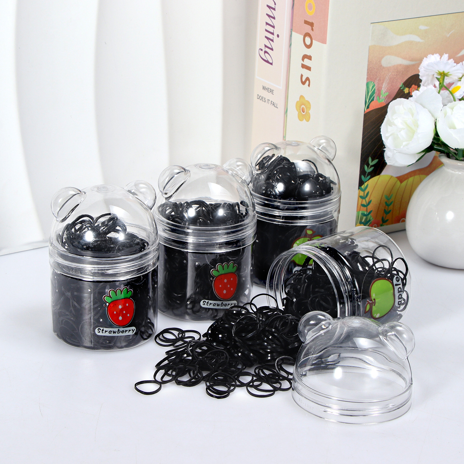 Banda de goma negra para niños, alto valor elástico, duradero, lazo para el cabello, no daña el cabello, anillo para el cabello de goma, accesorios para la cuerda para la cabeza, puesto