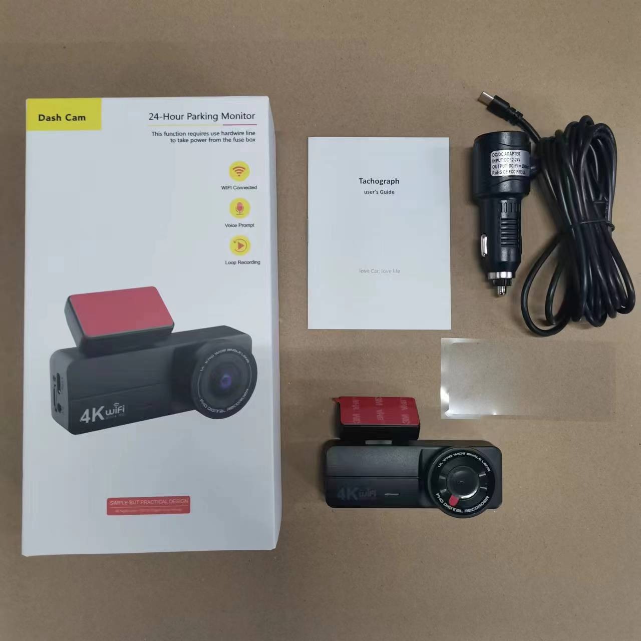 New Model 1.47-Inch 4K High-Definition Night Vision Wifi Connected Car Dash Cam with Dual Front and Rear Cameras