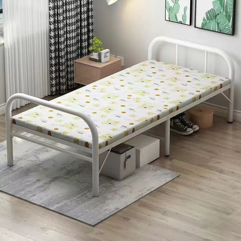 Folding Bed for Single Person, Iron Frame Bed for Home Use, Simple Metal Bed for Rental Housing, Office Nap Bed, Portable Companion Bed