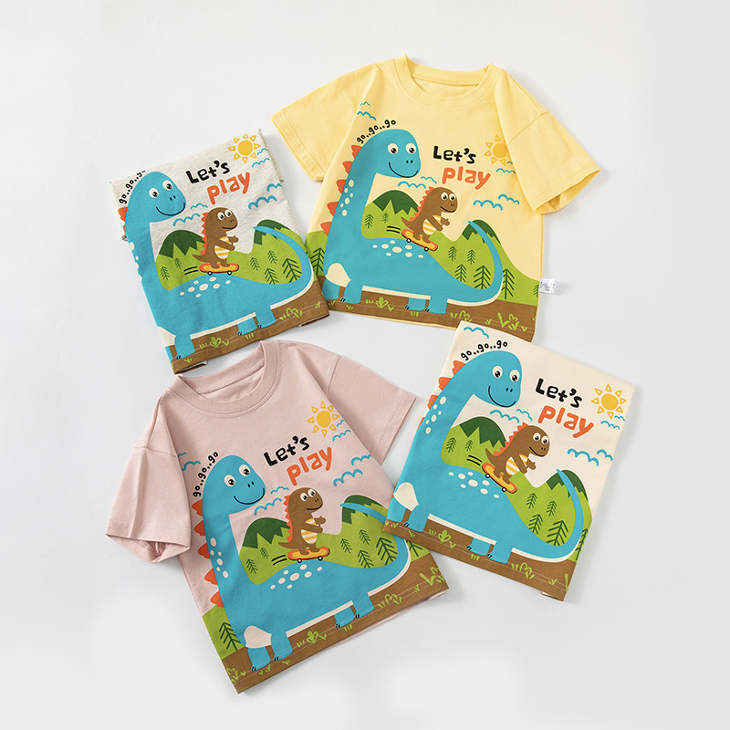 Betop comercio exterior ropa para niños dibujos animados para niños dinosaurio verano nuevo chico bebé camiseta de manga corta ropa Douyin al por mayor