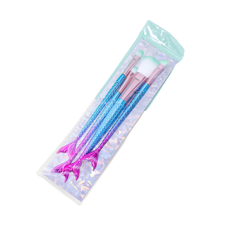 4 sirena set de cepillo de maquillaje de color gradiente pequeño pez set de herramientas de maquillaje conjunto completo de herramientas de maquillaje cepillo de sombra de ojos