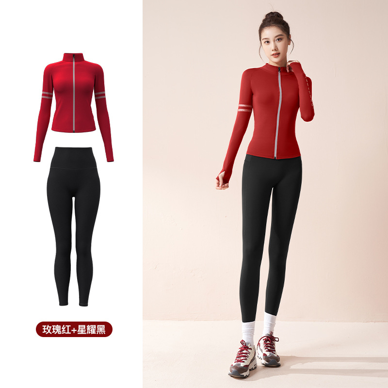 Juyitang otoño yoga traje de secado rápido transpirable medias deportivas carta impresión corriendo traje deportivo