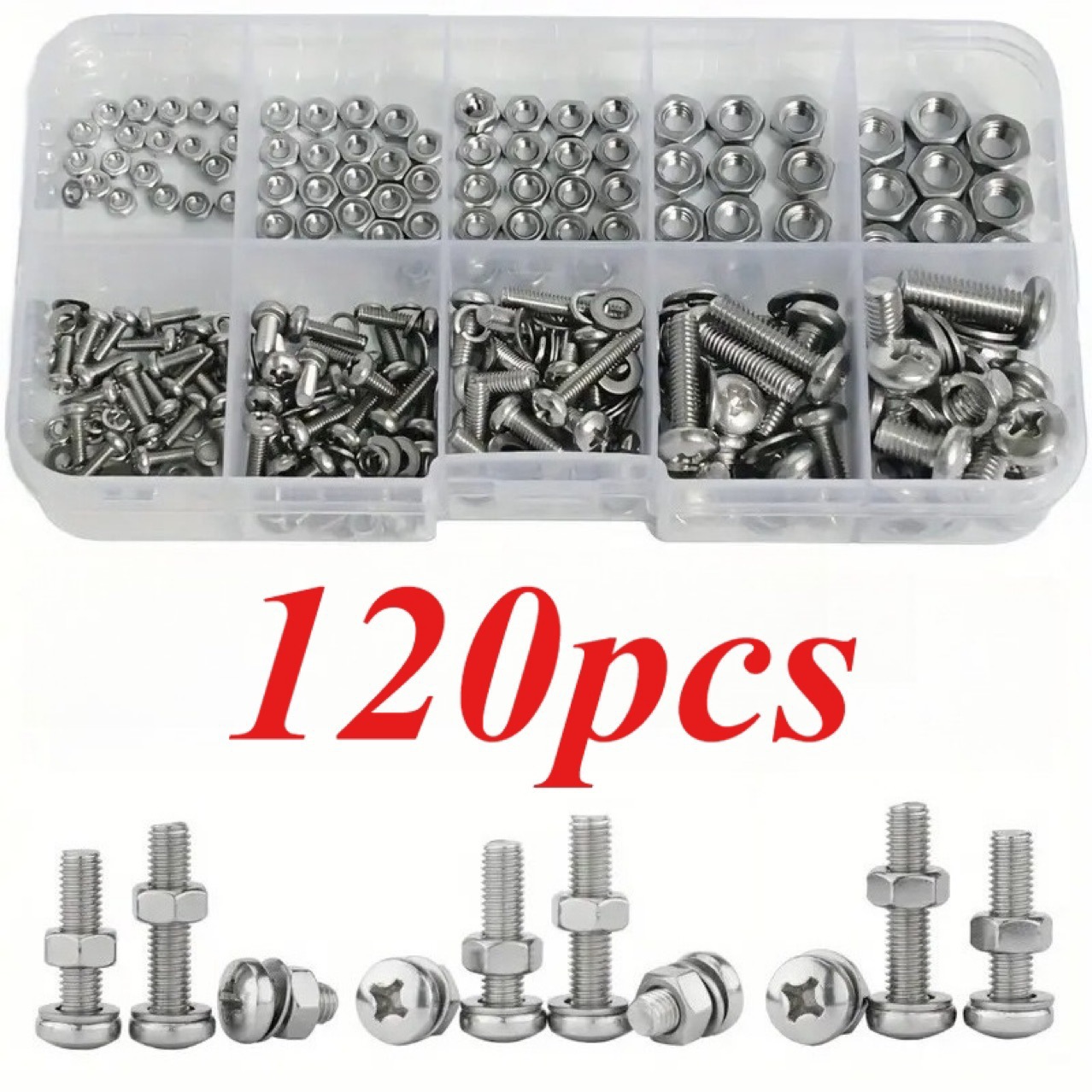 跨境热销 120pcs/盒装 M2-M5圆头十字螺栓螺丝螺母平垫片组合套件