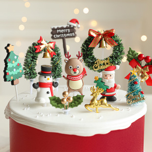 Christmas birthday cake decoration plug-in Santa Claus Elk Christmas tree wreath three-dimensional decorations