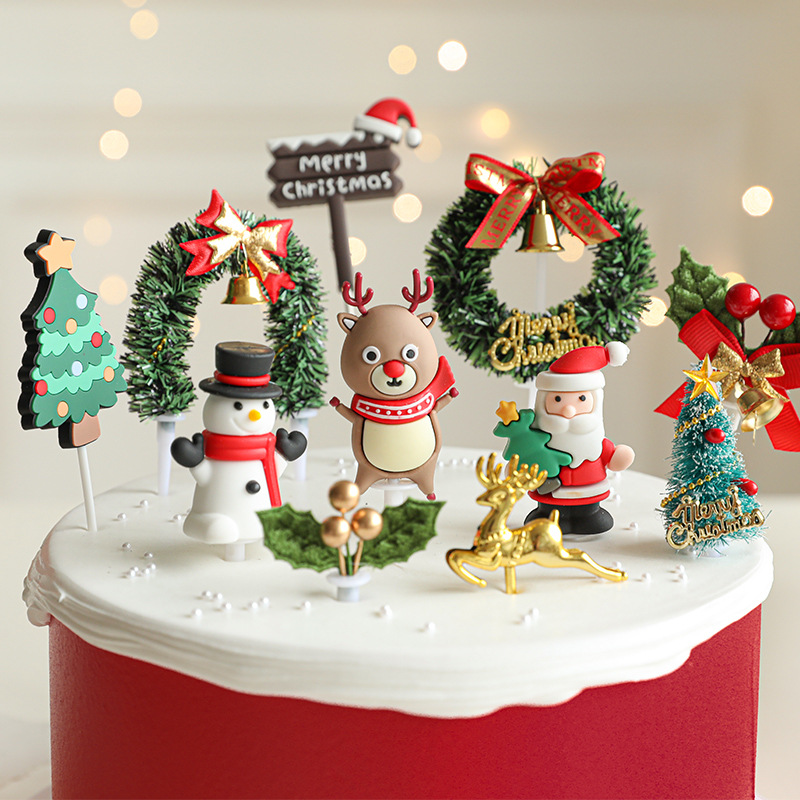 Navidad pastel de cumpleaños decoración inserto Santa Alce árbol de Navidad guirlandas decoración tridimensional