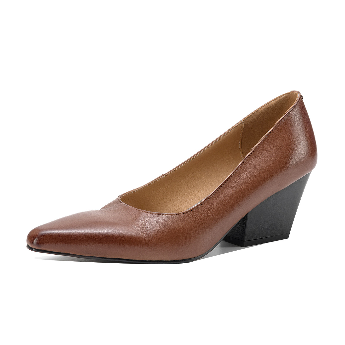 Giày cao gót nữ mũi nhọn da bò thật gót 6 cm — màu nâu