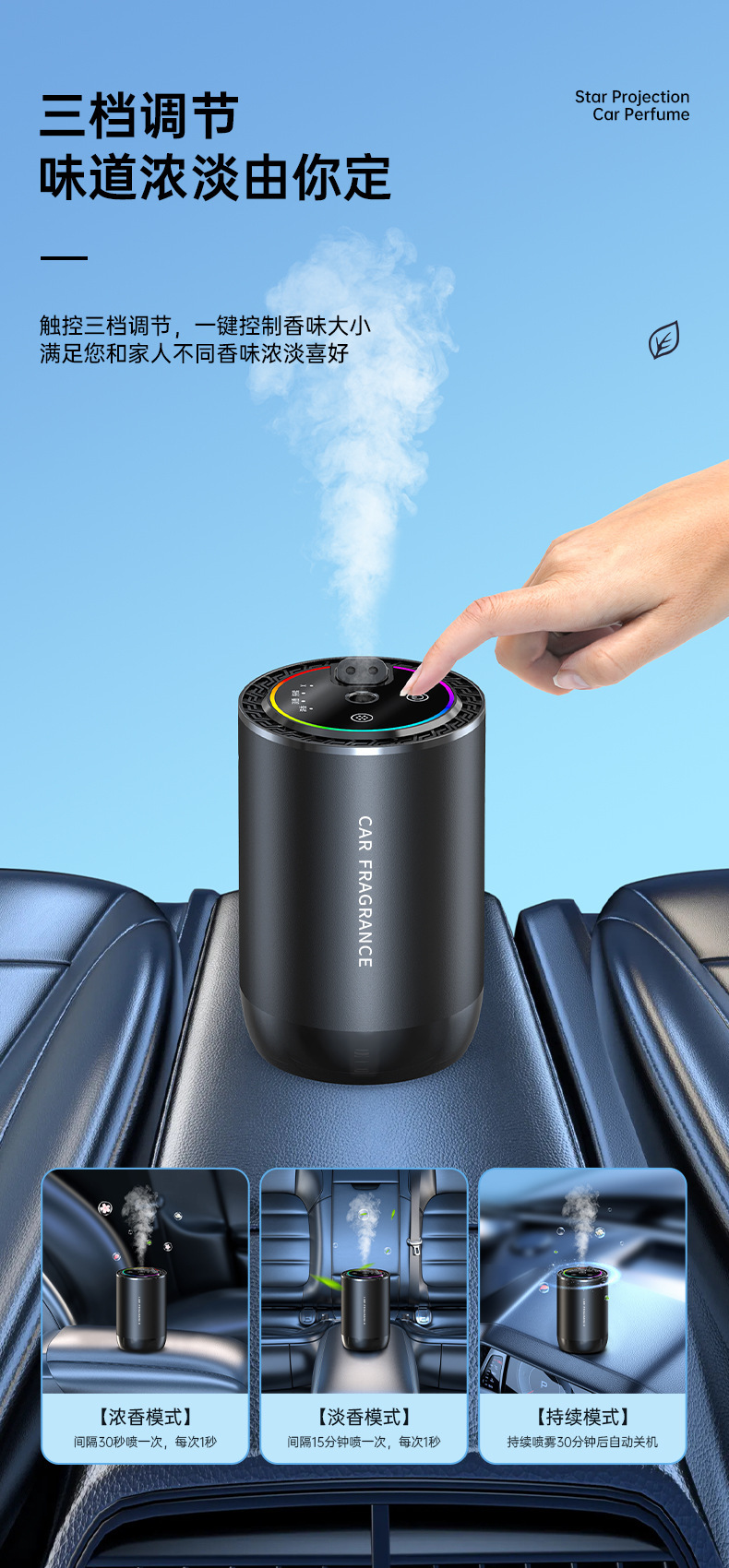 Smart Car Aromatherapy 2023 New Sound Pickup Ambient Light Two-Color Starry Sky Car Perfume Car Start and Stop Aromatherapy Machine