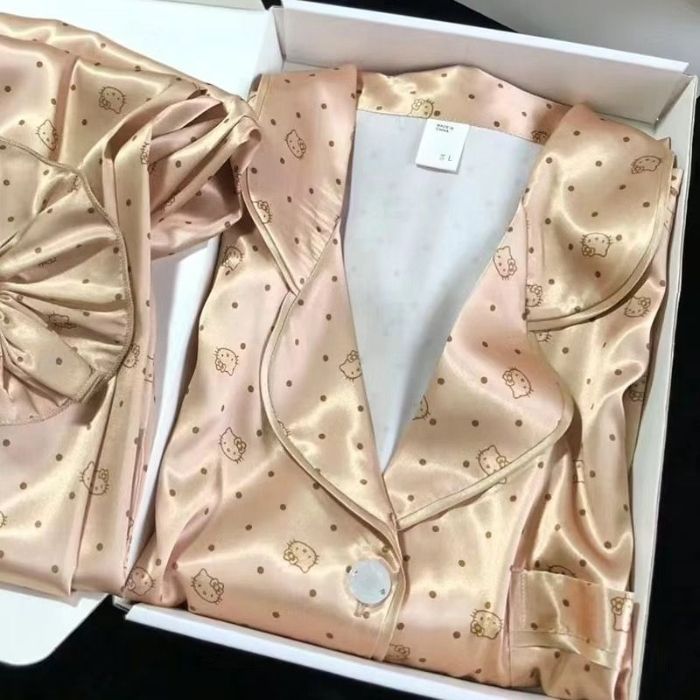 Transfronterizo satén jacquard hielo seda pijama de primavera y otoño mujeres pantalones de manga larga cardigan de alta calidad conjunto de ropa para el hogar