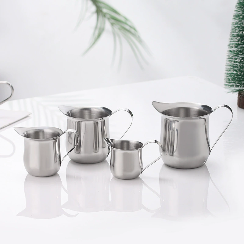 Маленькая чашка для молока из нержавеющей стали, чашка для молока, чашка для кофе с молоком, маленькая чашка для латте-арта, заостренное горлышко, 3 регулируемые чашки для молока, 90 мл, набор из 4 предметов