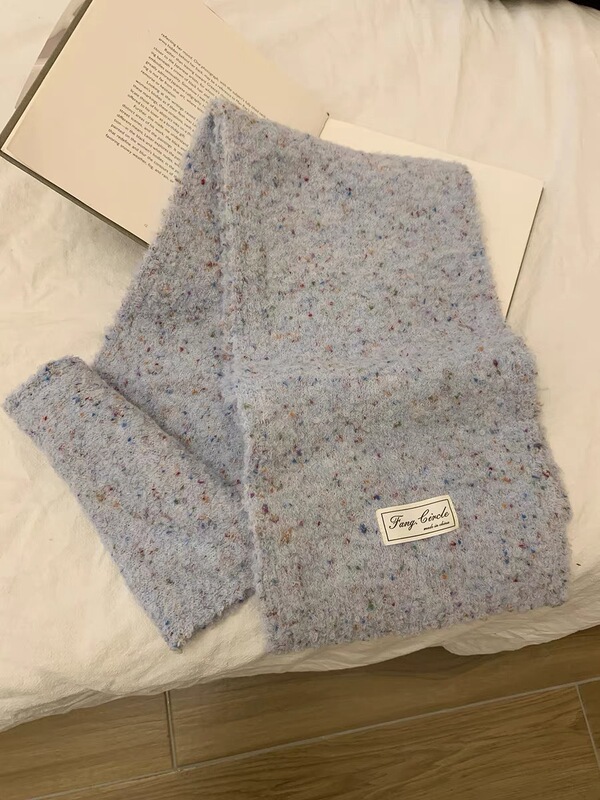 秋冬季新款围巾女羊毛混纺夹色保暖软糯可爱彩点针织学生混色围脖|undefined