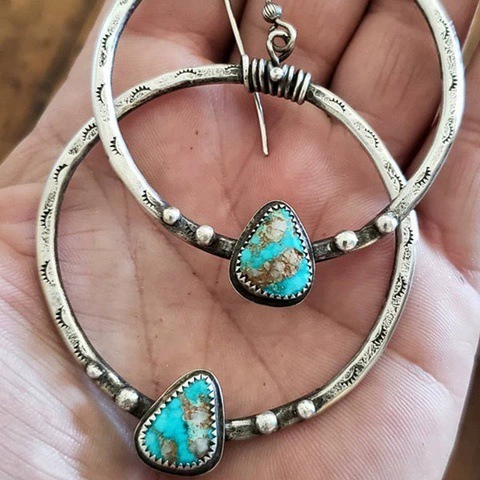 荣钰 Retro turquoise creative earrings for eyelashes handmade, wish, European style