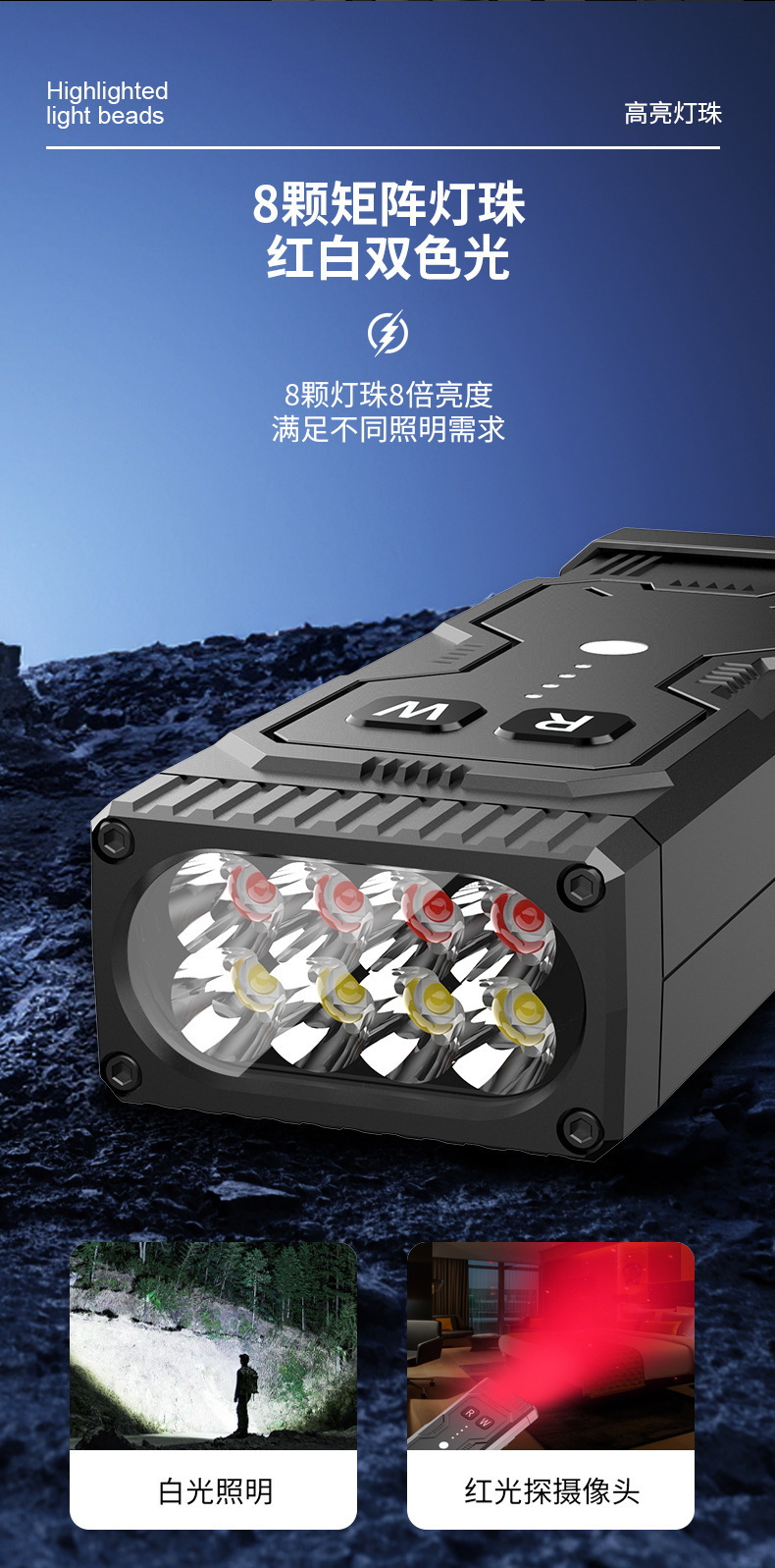Popular laser flashlight LED high-brightness flashlight 2-in-1 rechargeable long-range zoom outdoor home use infrared