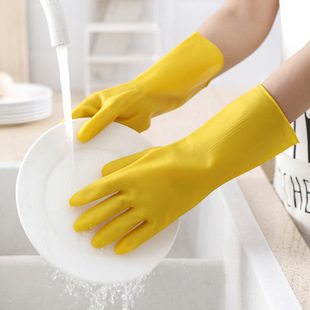 Household washing gloves rubber latex kitchen cleaning brush washing clothes plastic beef tendon color waterproof thin plastic steel