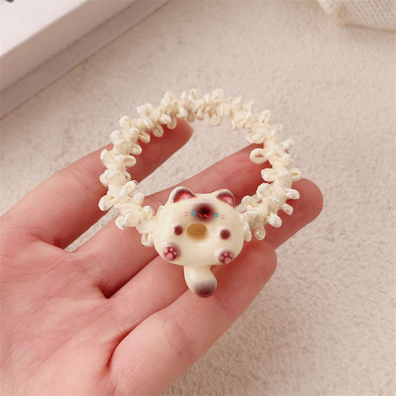 Dibujos animados lindo color lazo para el cabello pequeño gato cuerda para la cabeza dulce niña viento ins todo fósforo banda de goma cuerda para el cabello accesorios para el cabello