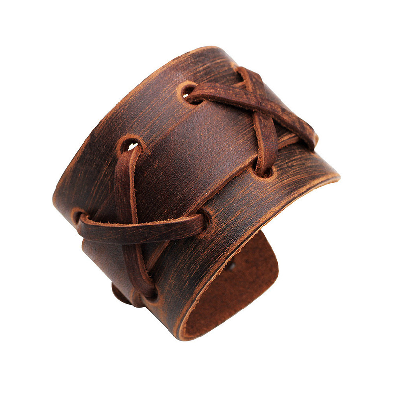 New Fashion Trendy Genuine Leather Punk Bracelet Men's Woven Wide Leather Bracelet Factory Direct Sale Bangle New Fashion Trendy Genuine Leather Punk Bracelet Men's Woven Wide Leather Bracelet Factory Direct Sale Bangle