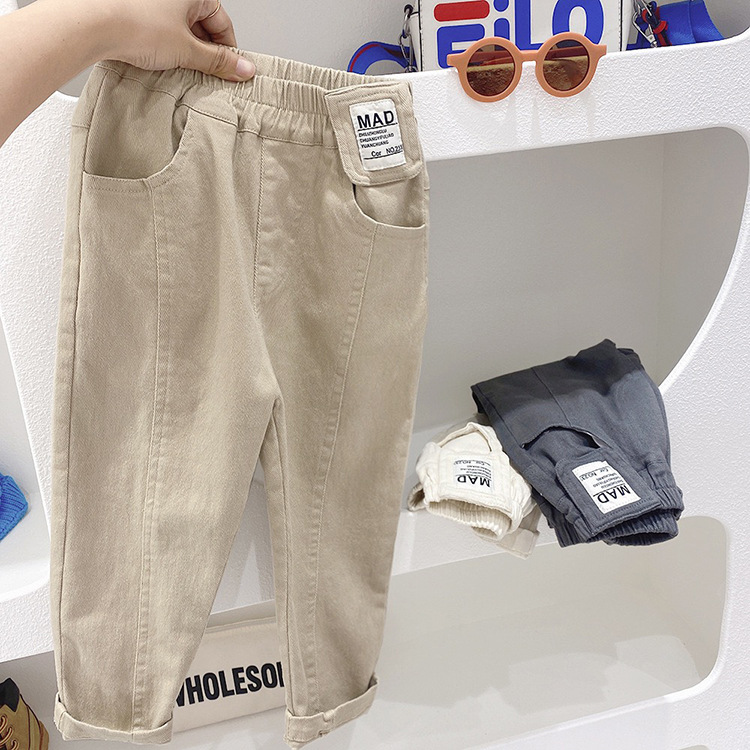 Cotton Fabric Type Mid Waist Waist Line Simple Style Letter Solid Color Cotton Boys Pants