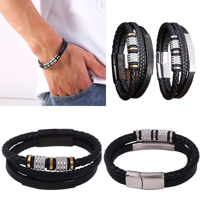 Cross-border Amazon Stainless Steel Men's Bracelet Creative Leather Bracelet European and American Fashion Magnetic Bracelet Cross-border Amazon Stainless Steel Men's Bracelet Creative Leather Bracelet European and American Fashion Magnetic Bracelet
