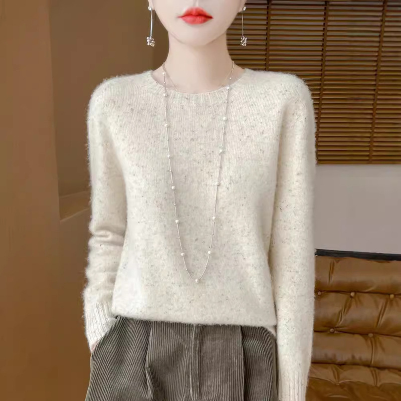 Autumn and Winter 100 Wool Sweater Women's Crewneck Point Yarn Knitted Elegant Pullover Sweater Loose Slimming Cashmere Base Shirt Autumn and Winter 100 Wool Sweater Women's Crewneck Point Yarn Knitted Elegant Pullover Sweater Loose Slimming Cashmere Base Shirt