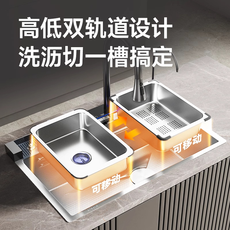 5.0 Fregadero de cascada de ballena engrosada 304 Tecla de piano hecha a mano de acero inoxidable grande de una sola ranura Cocina para el hogar Lavador de platos